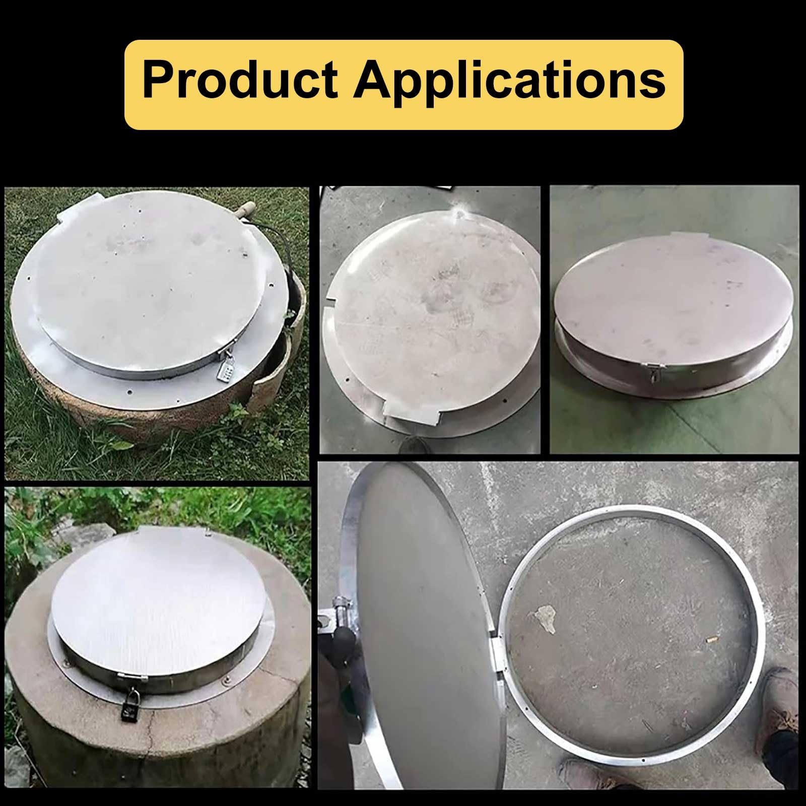 Chiusino Pozzetto e Telaio Rotondo per Tombino, Chiusino per Cisterna in Acciaio Inox con Serratura per Cortile, Marciapiede, Vialetto(40cm/16in)