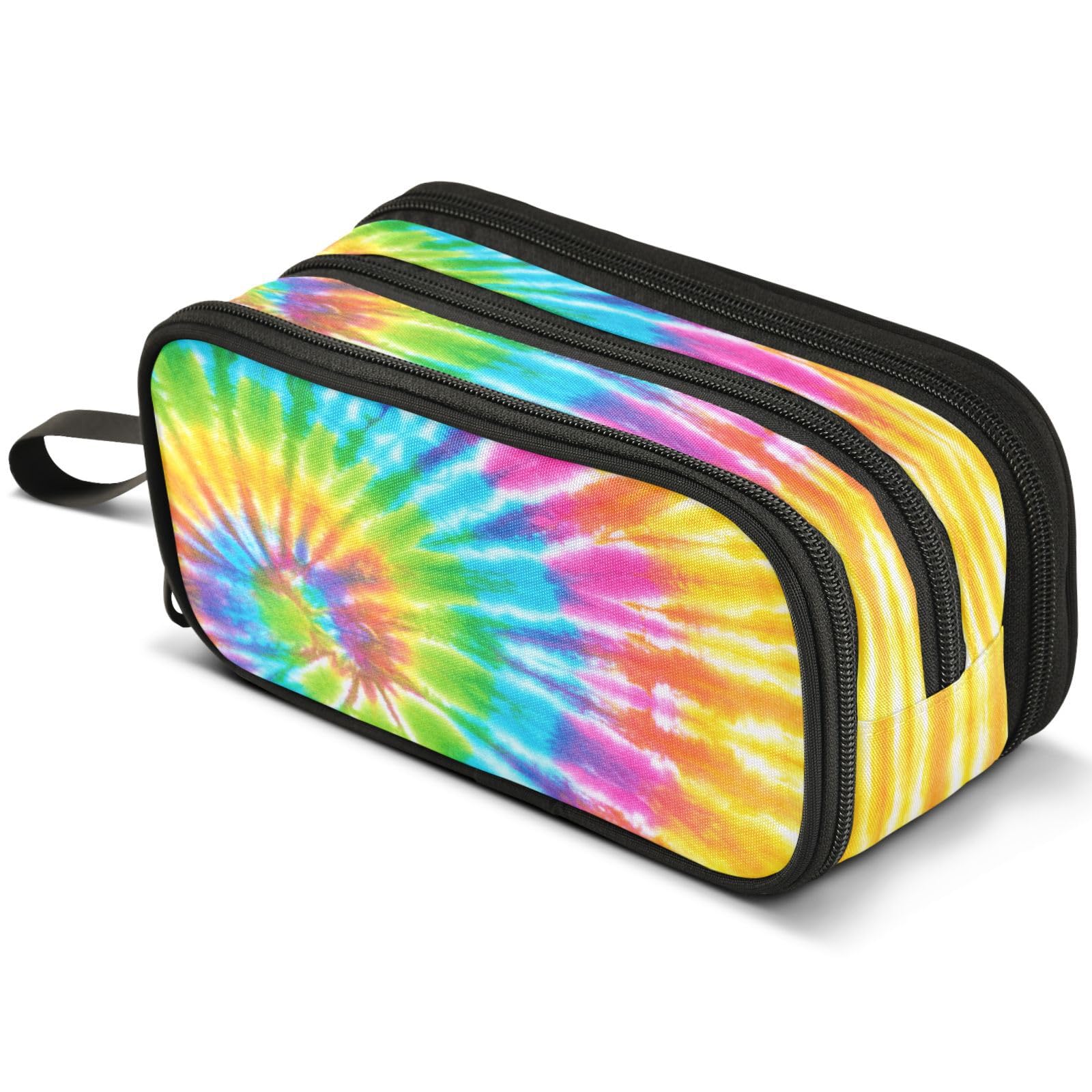 Mnsruu Swirl Tie Dye Rainbow Pencil Case Large Capacity Pen Pouch Pencil Bag with 3 Compartments Pen Holder Organizer Stationery Bag