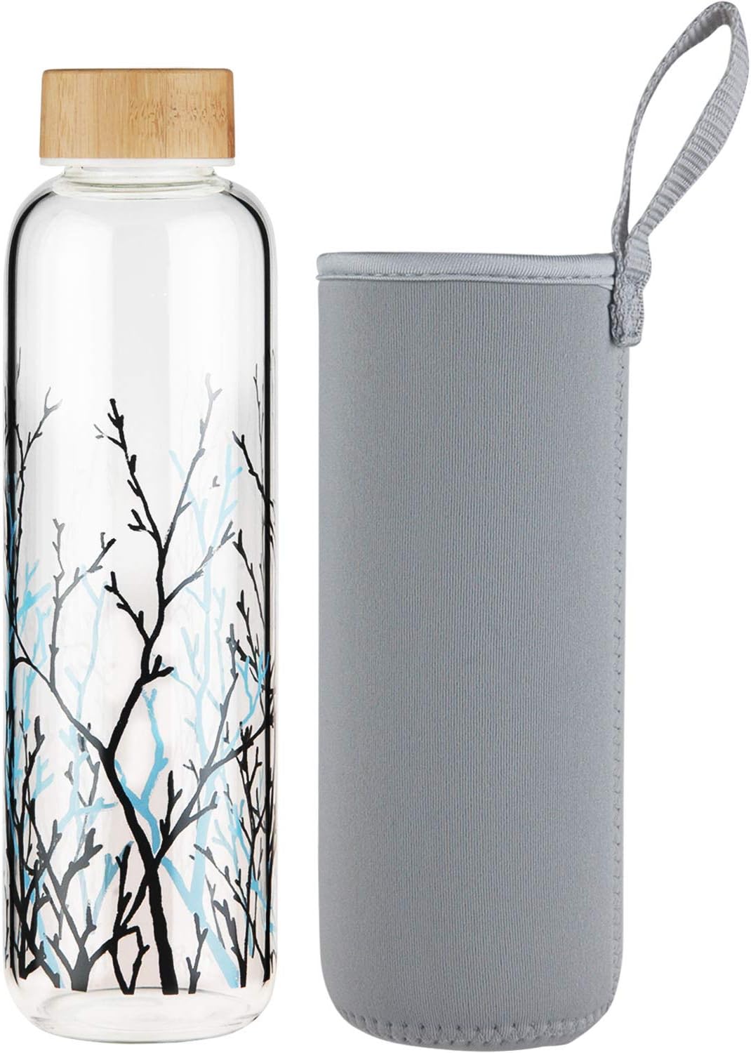 FCSDETAIL Sports Glass Water Bottle, Borosilicate Glass Bottle with Neoprene Cover and Leakproof Cap 420 ml / 660 ml / 1000 ml