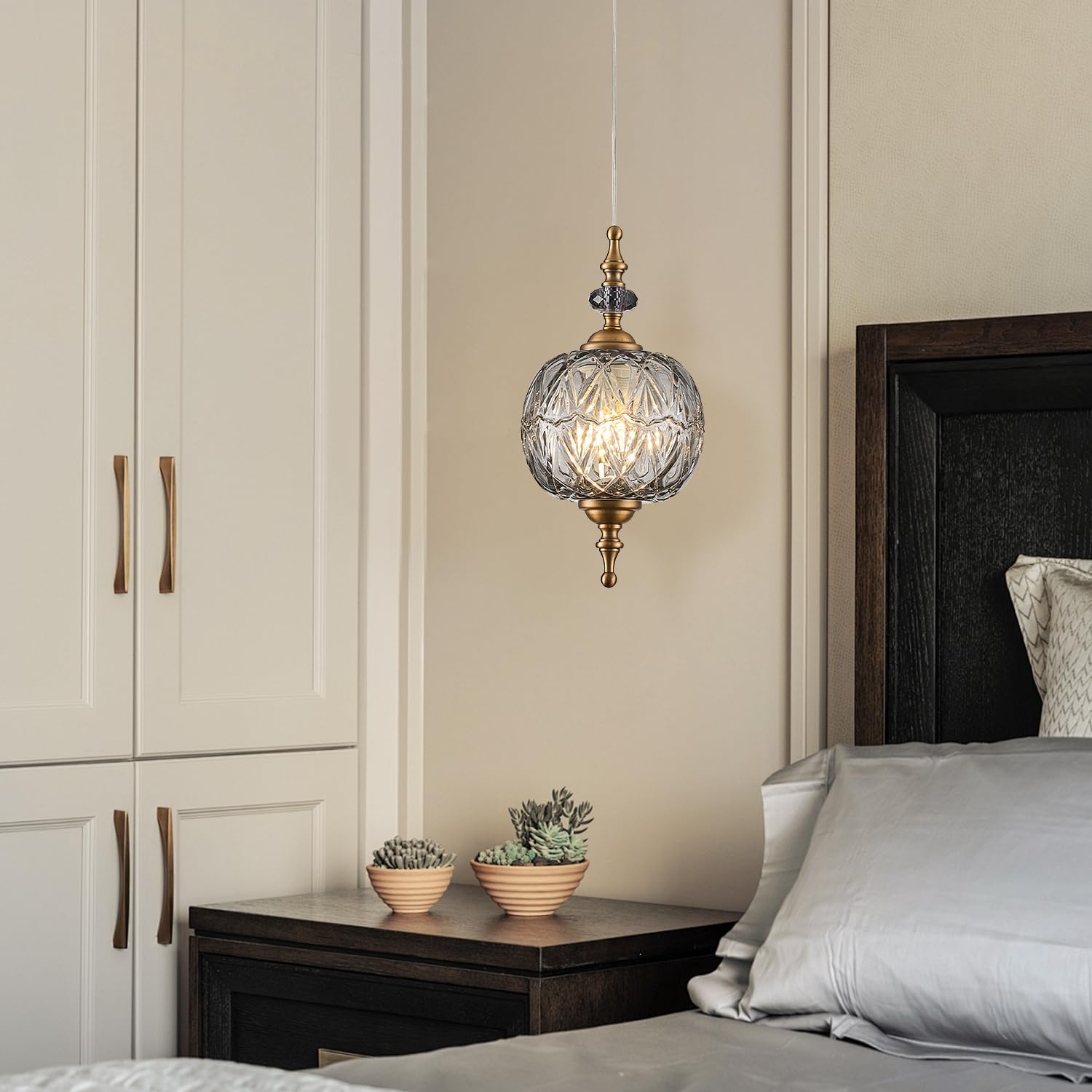 Vintage Grey Glass Pendant Light Fixtures E26 Bulb Pendant Lights for Bedroom Living Room Dining Room Kitchen Island Hallway