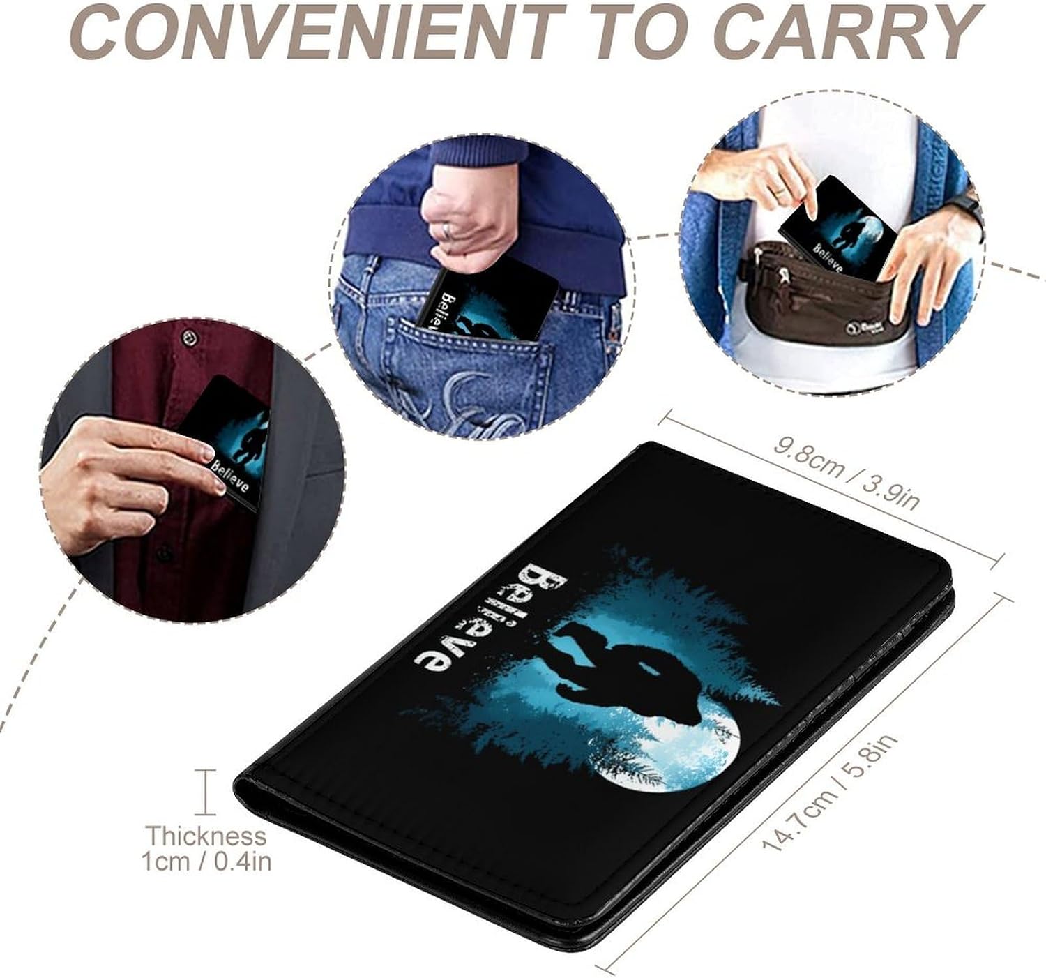 Bigfoot Moon Believe Funny Passport Holder Slim Travel Wallet Passports Cover Card Case with Slot