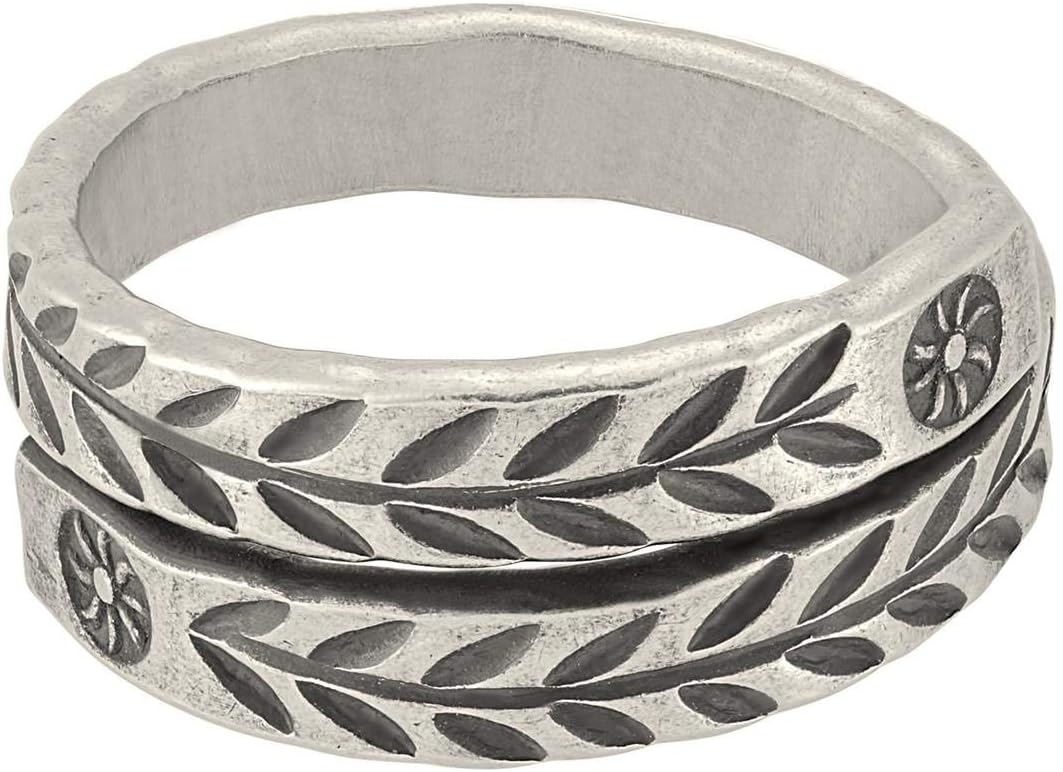 81stgeneration Karen Hill Tribe Leaf Rings in 999 Fine Silver - Wrap Rings for Women - Overlapping Tribal Patterned Thumb Ring - Boho Rings for Ladies - Silver Leaf Jewelry -