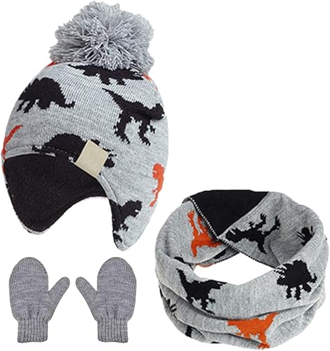 Conjunto de gorro de invierno y bufanda con forro polar mejorado para niños con orejeras, gorro de forro polar cálido para bebés y niños pequeños