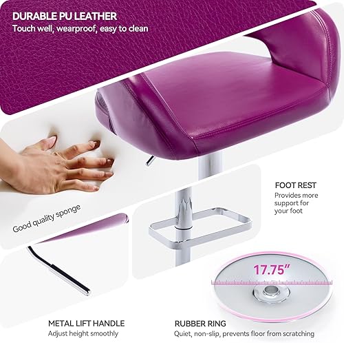 Miniatura 42 de Vogue Furniture Direct Taburete de bar ajustable con respaldo y brazos huecos, moderno taburete giratorio de piel sintética, silla de barra de Negro