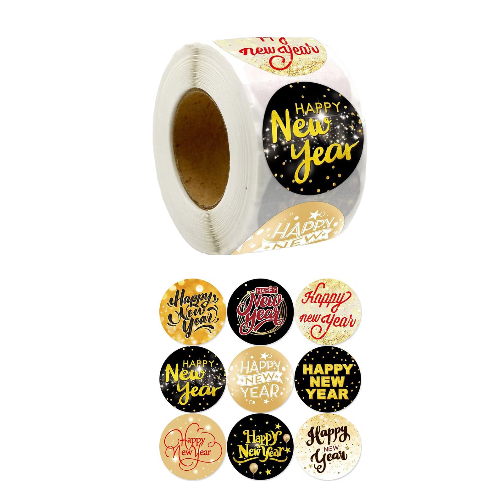 Sbshiouu 500Counts Happy New Year Sticker Adhesive Wrapping Labels Sticker for Present Case Package Card Candy