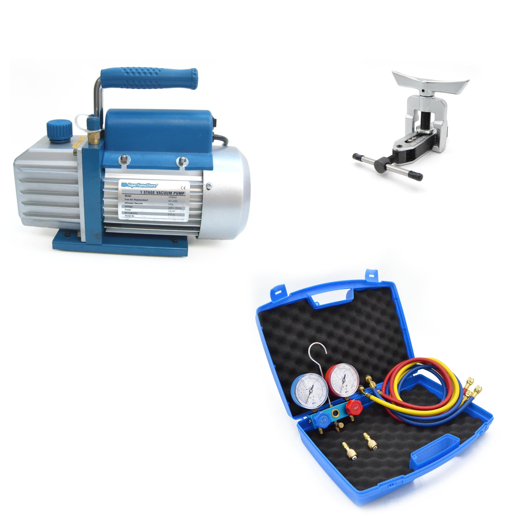 Prodotti kit - vakuumpumpe 42 l + universelles 2-wege-manometerset + brdelgert