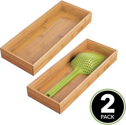 Miniatura 2 de mDesign Organizador de cajones de madera de bambú, bandeja de almacenamiento apilable de 15 pulgadas de largo para cajones de cocina/gabinete,
