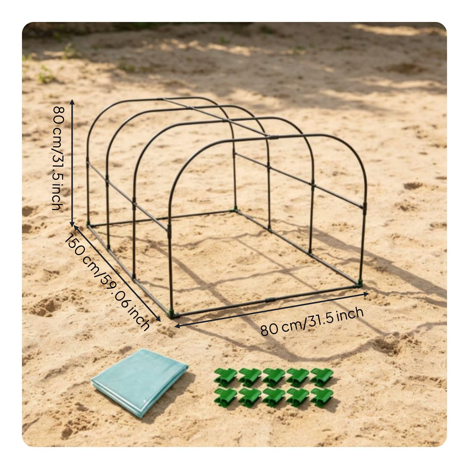 kowaku Copertura Serre Tunnel per Piante Antigelo Materiale PE Telaio in Acciaio PP Accessori Inclusi Adatta a Balcone Orto Giardino Terrazza Esterno , 150-80-80cm