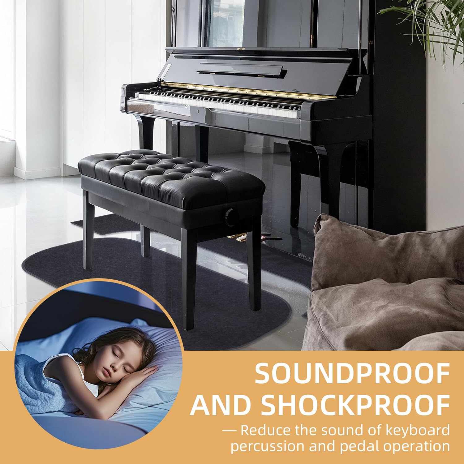 Piano Carpet Protector Sound Dampening, Soundproof Rug for Piano, Non-Slip Carpet Protect Pads, Floor Protect Mat Blankets 27 x 63 Inches
