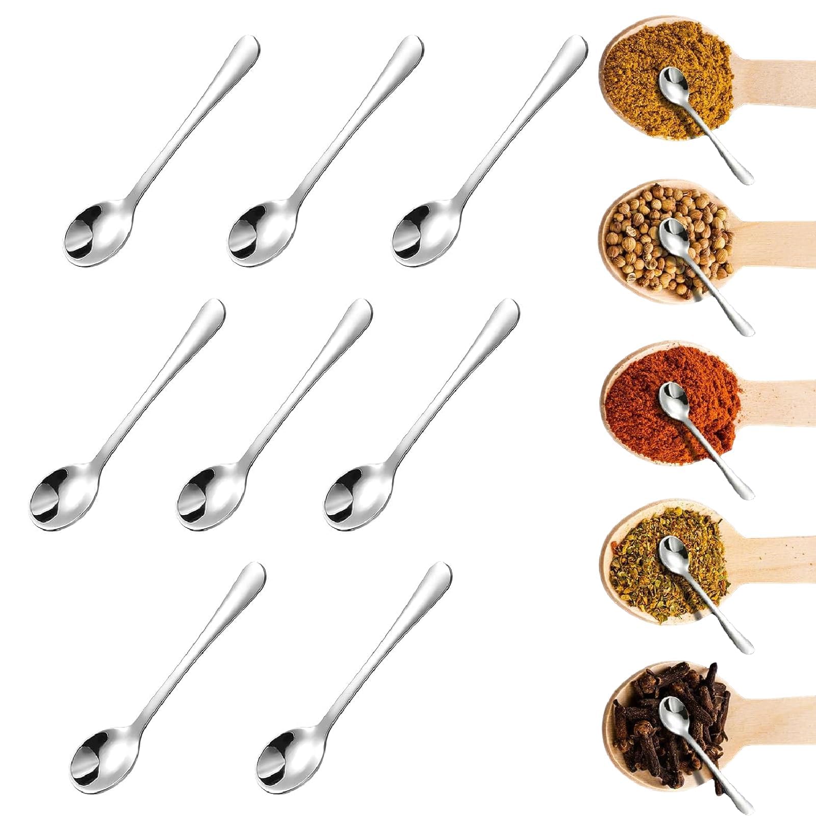 Mini Spoon Set Stainless Steel Small Scoops for Coffee Dessert Condiment