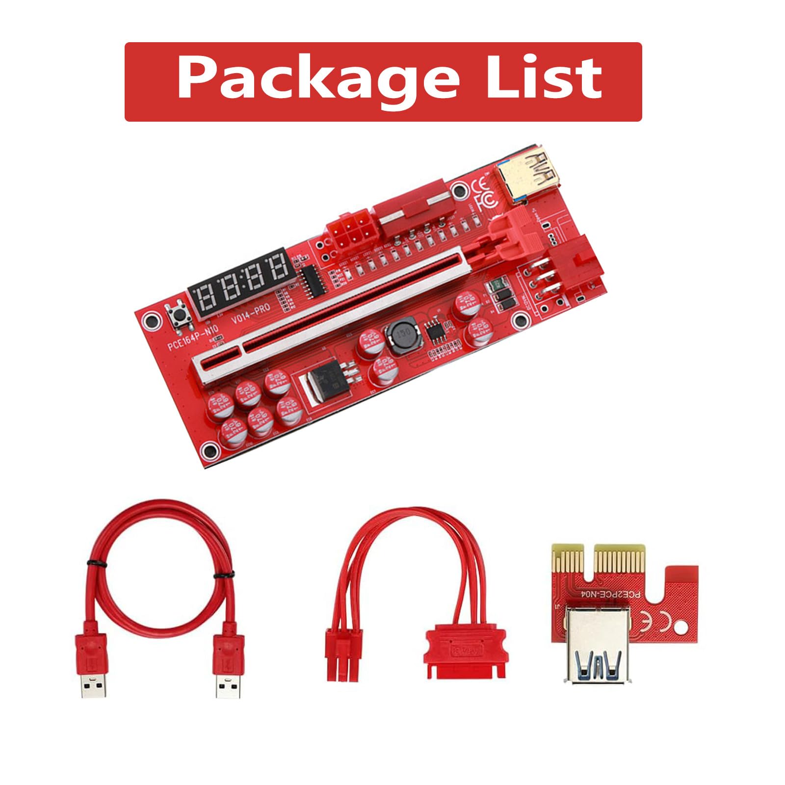 YUNKOZAND PCIE Riser 10 Capacitors,GPU Extender Riser Card for Bitcoin  Litecoin ETH Ethereum Mining,with 60 cm USB 3.0 Extension Cable & 6PIN SATA  Power Cable (V014Pro-1 Pack): Buy Online at Best Price