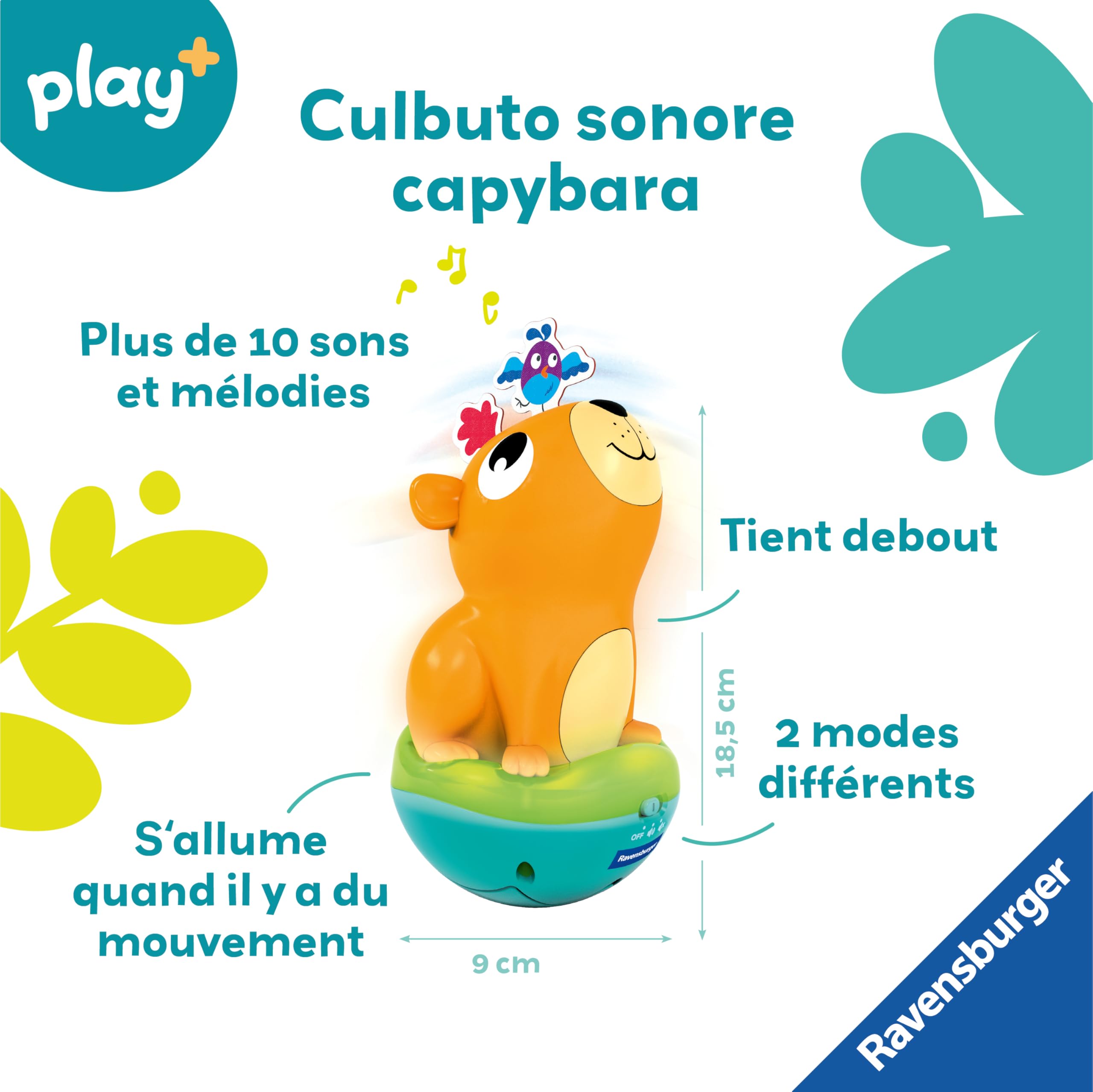 Ravensburger Play+ - Culbuto Sonore Lumineux Capybara - Jouet Sonore Bébé 6 Mois - Jouet Lumineux Bébé Éveil - 34019