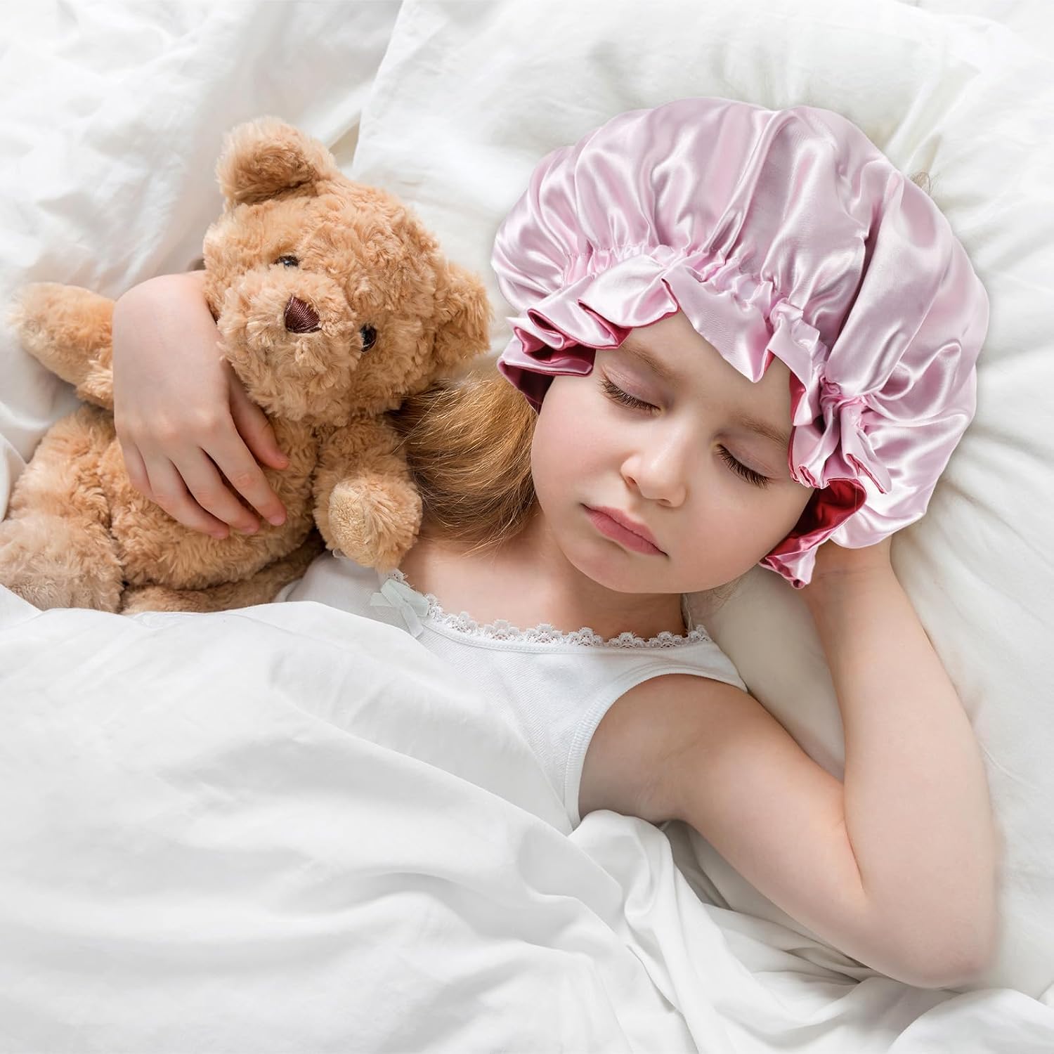 2 Pcs Adjustable Silk Bonnet Double Layer Reversible Hair Cap Bonnet Silk Sleeping Bonnets 2 Color Satin Bonnets Large Double Sided Sleeping Cap for Women Long Curly Braid Hair Lengths