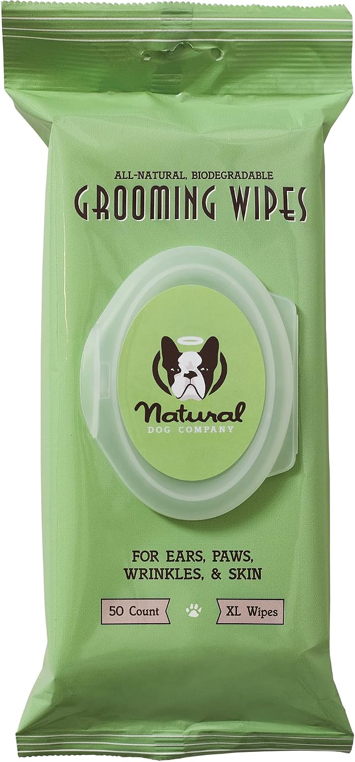 Natural Dog Company XL Grooming Wipes for Dogs, Hypoallergenic, Biodegradable, Fragrance Free, Aloe Vera & Witch Hazel