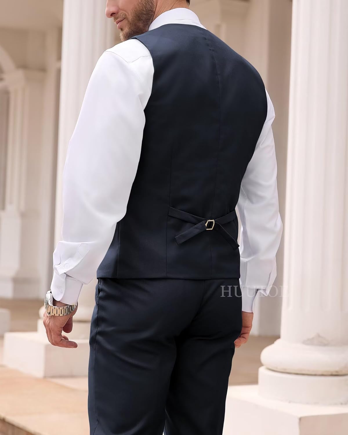 HUUTOE Men's 3 Piece Suits Slim Fit, Wedding Groomsmen Prom Business Suit, One Button Blazer Jacket Vest and Pants Tuxedo Set