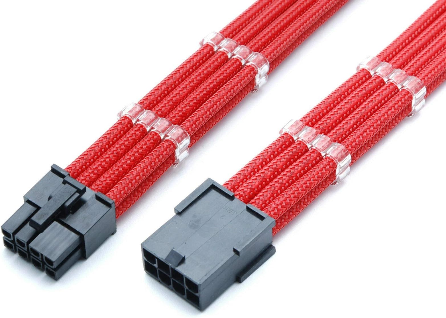 8 Pin PCIE GPU Sleeved Extension Cable 30cm + 2 Cable Combs (Red)