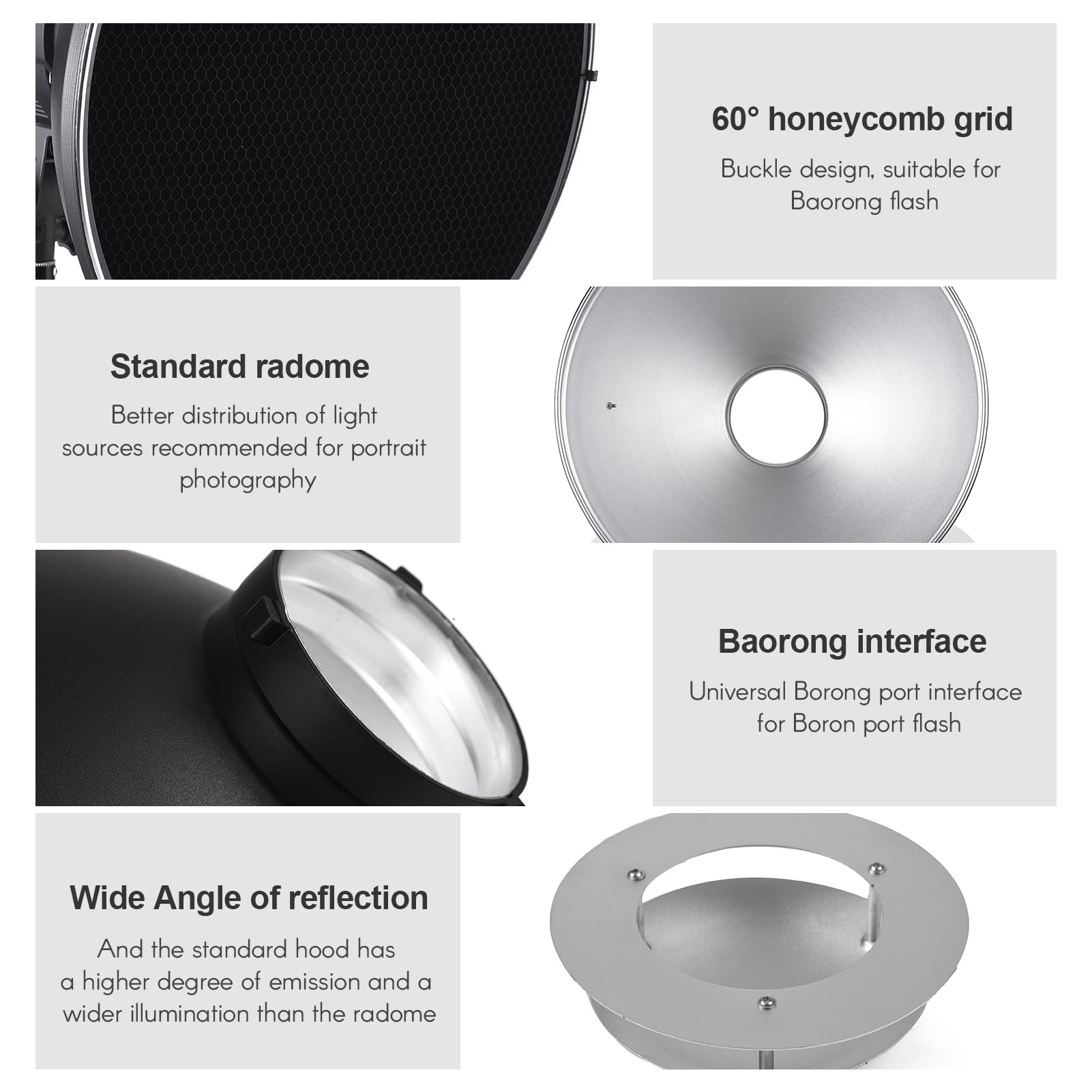 Andoer 15,35 Zoll Bowens Mount Beauty Dish Standardreflektor Diffusor Lampenschirmschale mit 60° Wabengitter und Mittelreflektor für Bowens Mount Studio Strobe Flash Light Speedlite