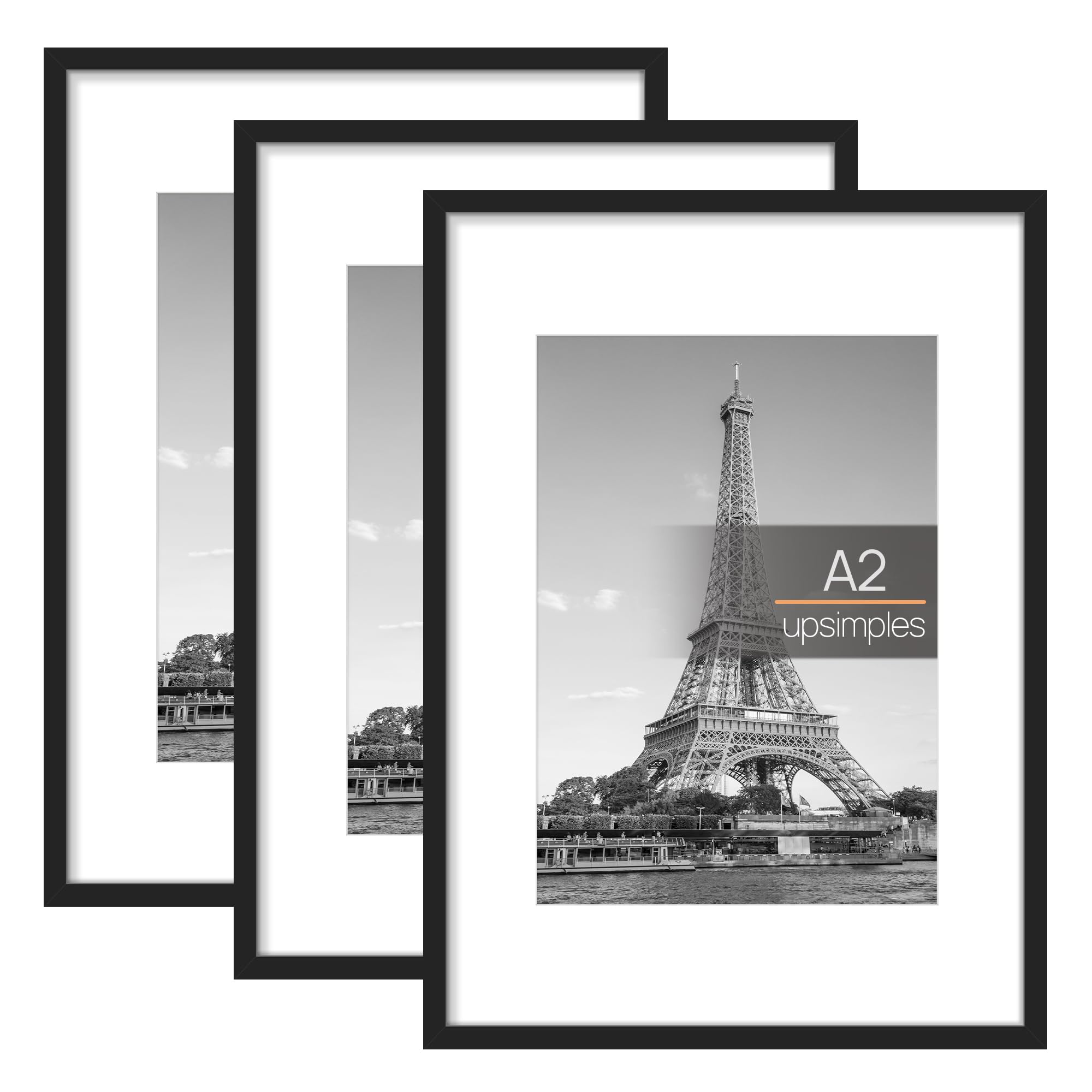 upsimples A2 Picture Frame, 3 Pack Black Photo Frame, A2 Frames 42 x 59,4cm