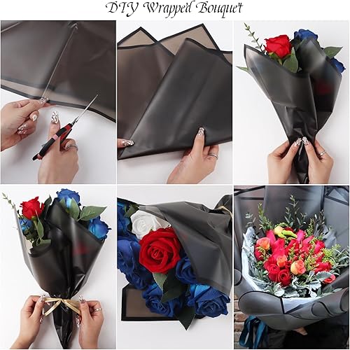 Miniatura 4 de CCINEE 20 hojas de papel de regalo de flores negras con borde negro, material de embalaje de flores frescas impermeables, suministros de ramo de