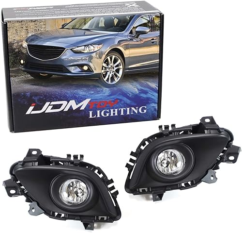iJDMTOY juego completo de faros antiniebla con focos halógenos, interruptor cableado de prendido/apagado y cubiertas biseladas para Mazda 6 (no