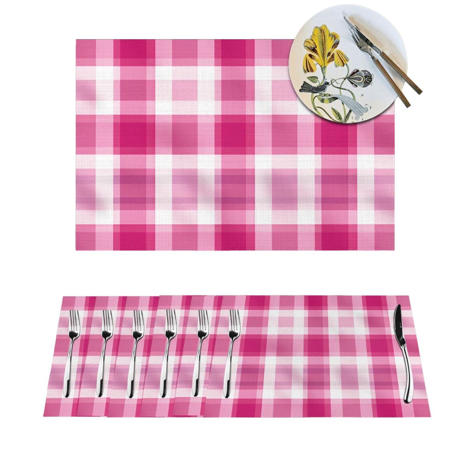 Sets de table tissés roses lot de 4 en PVC lavable pour salle à manger