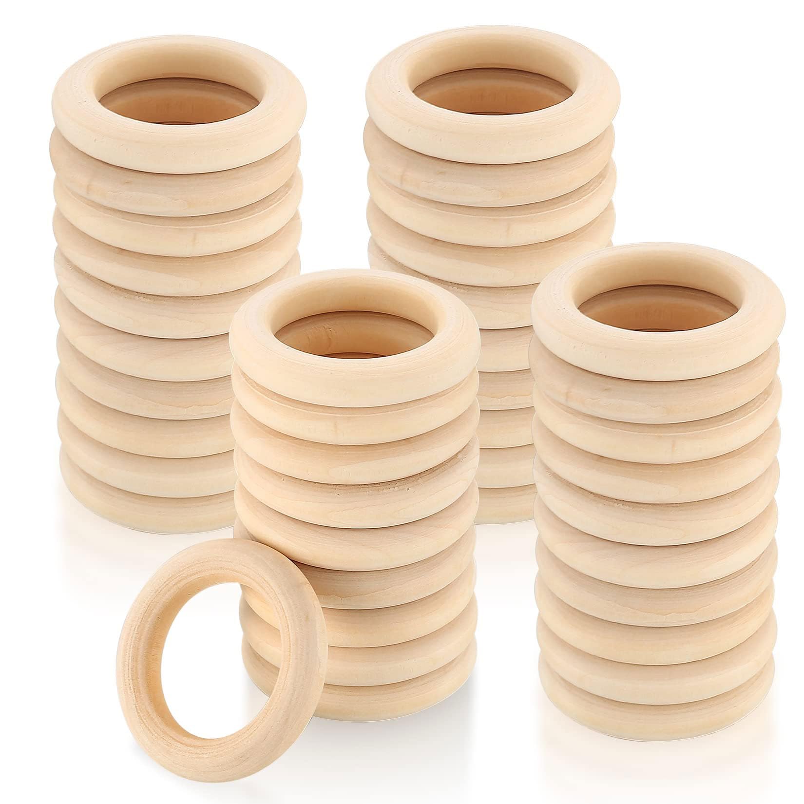 Natur Holzreifen 1.57 Zoll/40mm, Unlackierte Holzringe für Makramee und DIY Schmuck, Roh Bastelbedarf für Anhänger Verbinder, Traumfänger(Size:1.57in/40mm 80pcs)