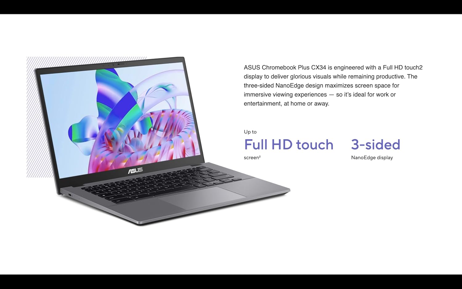ASUS Chromebook Plus CX34 14.0" Touchscreen FHD Display (Intel i3-1215U, Intel UHD, 8GB LPDDR5, 128GB SSD, Backlit KB, WiFi 6, Webcam, Bluetooth 5.4, Chrome OS) (Renewed) - Image 3