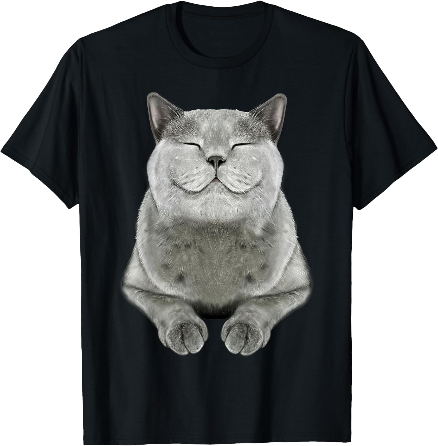 Grey Cat Smile Eager Face T-Shirt Cats Tee Shirt Gifts T-Shirt