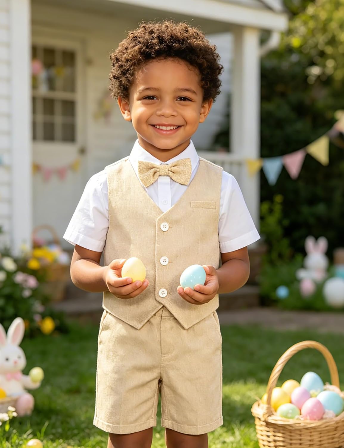 A&J DESIGN 4pcs Baby & Toddler Suit, 12 Months - 6 Years, Shirt & Shorts & Vest & Bow Tie