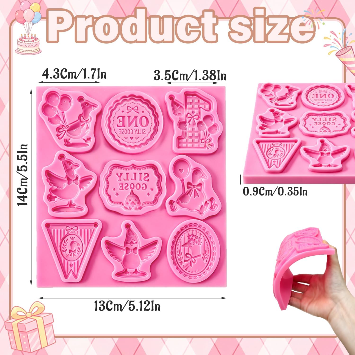 One Silly Goose Silicone Birthday Mold 1st Birthday Silicone Fondant Molds Chocolate Mould for Baby Shower Birthday Party Cake Cupcake Jelly Candy Soap Crafts