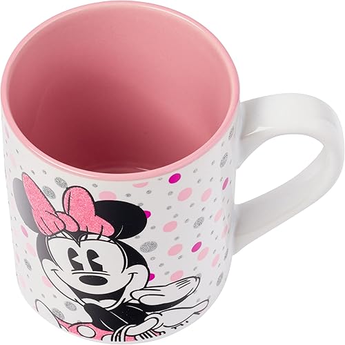 Miniatura 3 de Silver Buffalo Disney Mickey and Friends With Minnie Mouse - Taza de cerámica con purpurina y lunares, 14 onzas