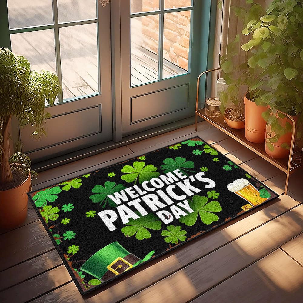 Paillasson extérieur 65x90 St Patrick tapis d'entrée humoristique vert