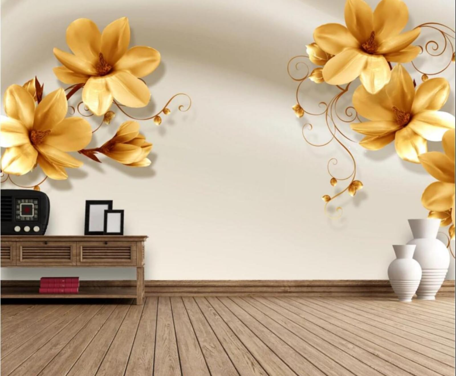 Złote tłoczone kwiaty tapeta tło ściany salonu sypialnia kawiarnia mural 3D 250 x 175 cm