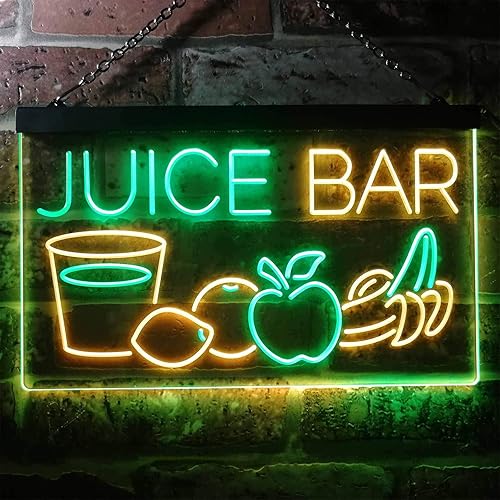 Miniatura 2 de ADVPRO Juice Bar Fruit Shop - Letrero de neón LED de doble color, verde y amarillo, 16 x 12 pulgadas, st6s43-i2084-gy