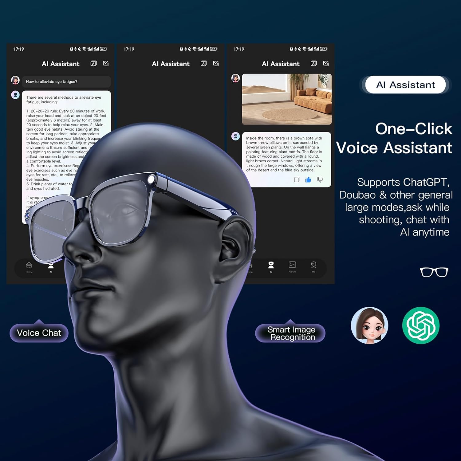 AI Smart Glasses with 4K Camera, Bluetooth Video Recording Sunglasses, Real-Time Translator for 100+ Languages, ChatGPT Voice Assistant, Photochromic Lenses, Hands-Free Photo Capture, Music & Calls