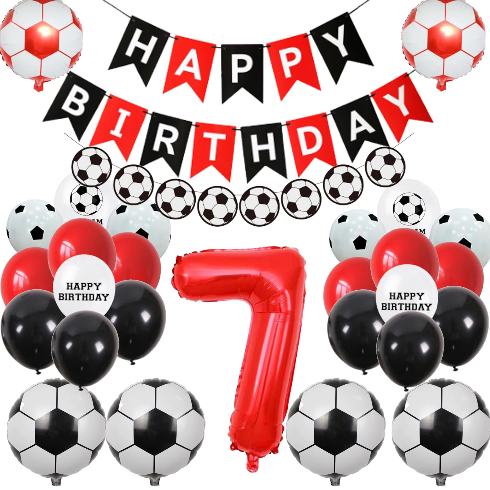 7th Football Theme Birthday Party Decorations - 29pcs Red Soccer Party Supplies with Latex balloons, Banner Champion Foil balloons, Birthday Favors for Kids