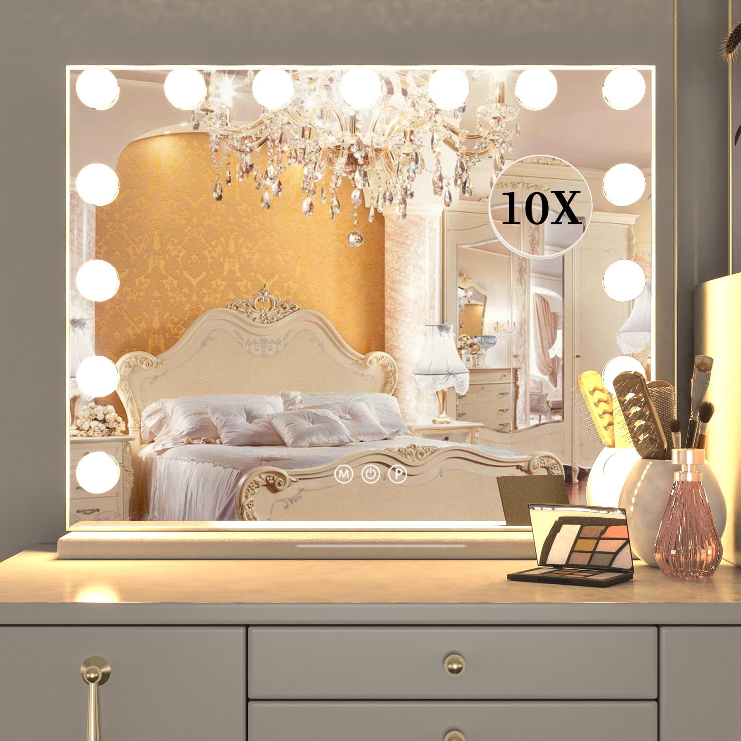 Manocorro Vanity Mirror with Lights,Hollywood Makeup Mirror with15 Dimmable LED Bulbs,3 Color Lighting Modes,for Dressing Room & Bedroom, Valentines Day Gifts,Gifts for Women Wife Teengirls（23" x 18"）