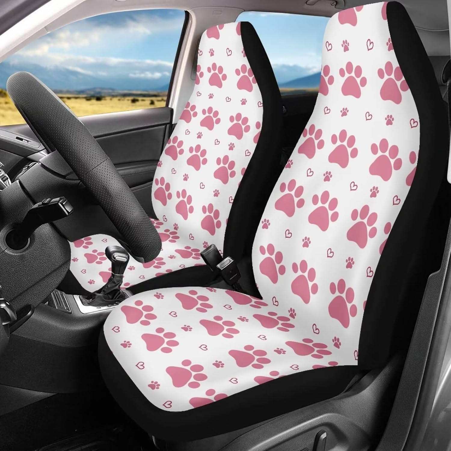 UNICEU Cute Dog Paw Print Seat Covers Car Accessories for Women Funny Front Seat Cover for Cars Auto Truck Sedan SUV