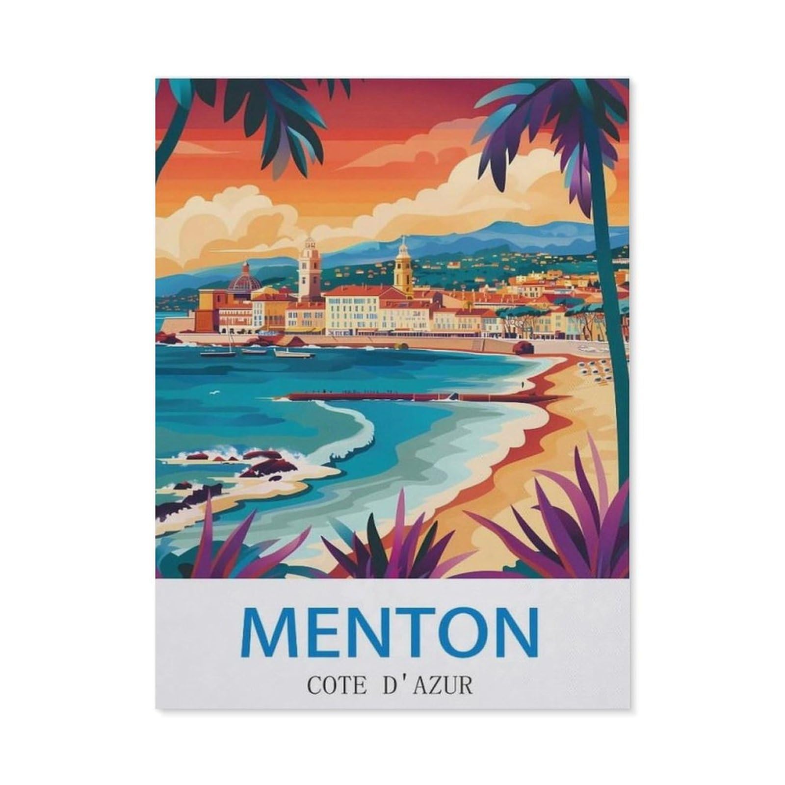BEAYODKP 5D DIY Diamond Painting，Menton Cote D'azur（50 x 60 cm）