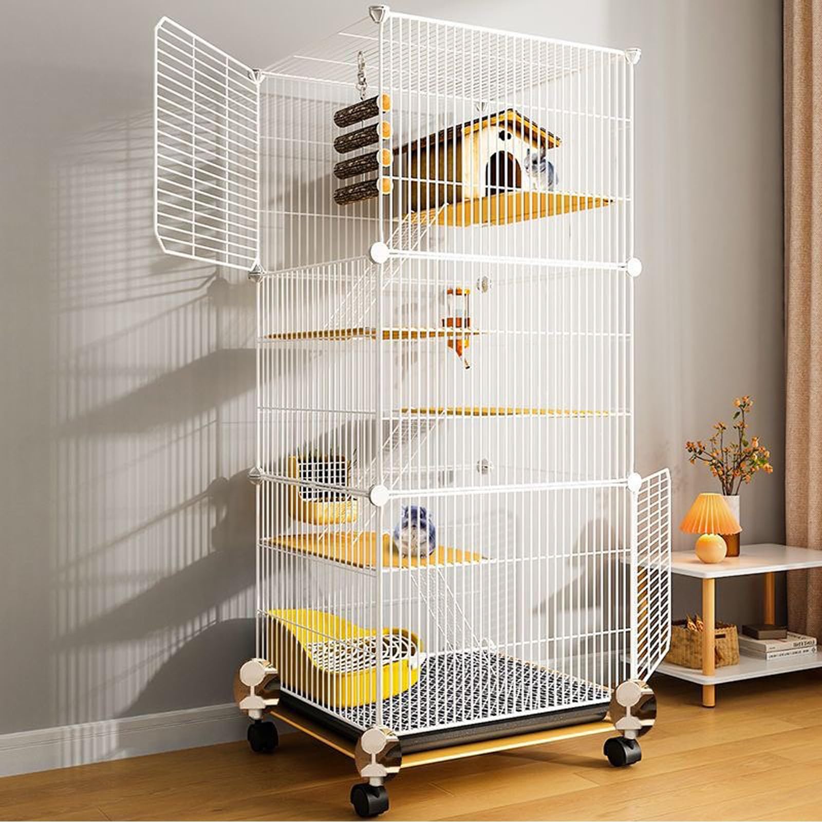 Jaula de metal extragrande con ruedas para ratas, hurones, chinchillas, cobayas y hámsters grandes, hábitat espacioso y duradero para animales pequeños