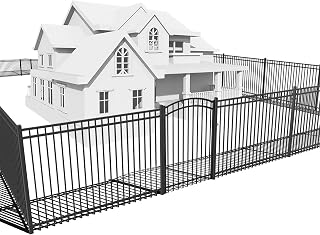 Fencer Wire 100FT Heavy Duty Flat Top Fence Barrier Kit, Anti-Rust Metal Steel Fence with 5FT Height X 6FT Width Panels, with Arched Gate, Posts, Connectors, Outdoor Fencing for Yard