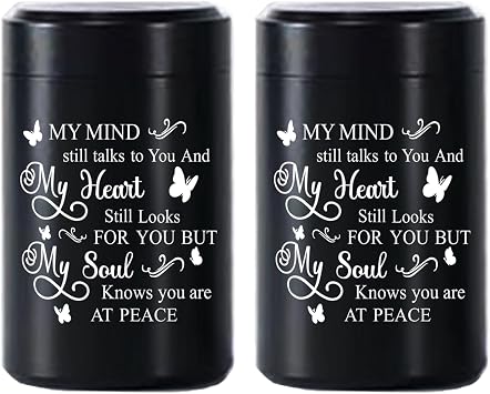 My Mind Still Talks to You - Black Aluminium Mini Urns Set of 2, 2.7 Inch, Keepsake Urns for Ashes