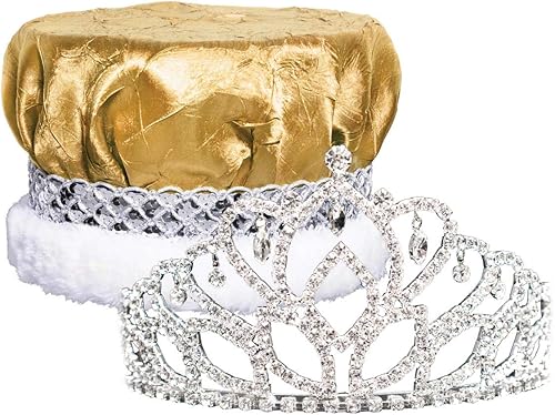 Miniatura 9 de Anderson's Royal Grandeur Set, Mirabella Tiara/Corona de Satén Triturado/Banda Plateada/Ribete de Piel