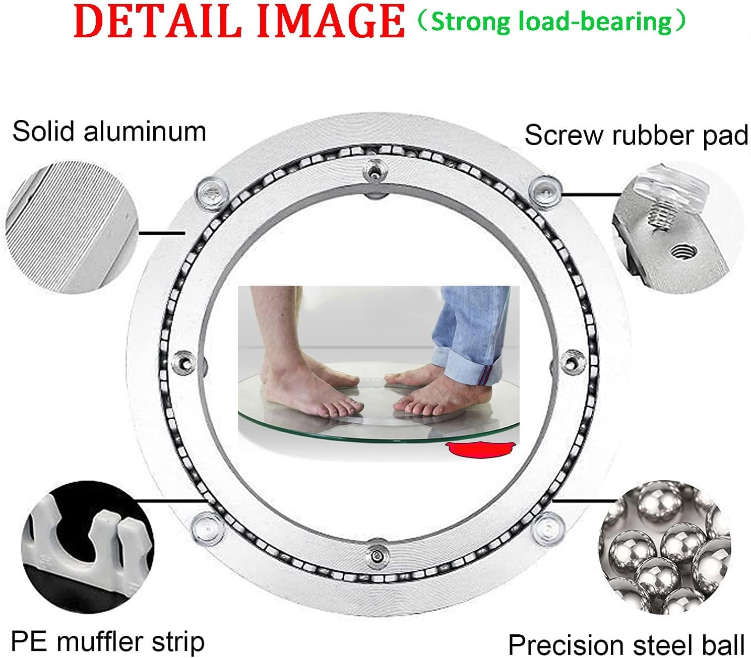 Aluminum Lazy Susan Bearing Turntable Ring Heavy Loads Base For Round Table Ø 8in 10in 12in 14in 16in 20in 24ni 27in 32in 360 Degree Swivel Turntable, For Glass/Granite/Wood Kitchen Ding Table