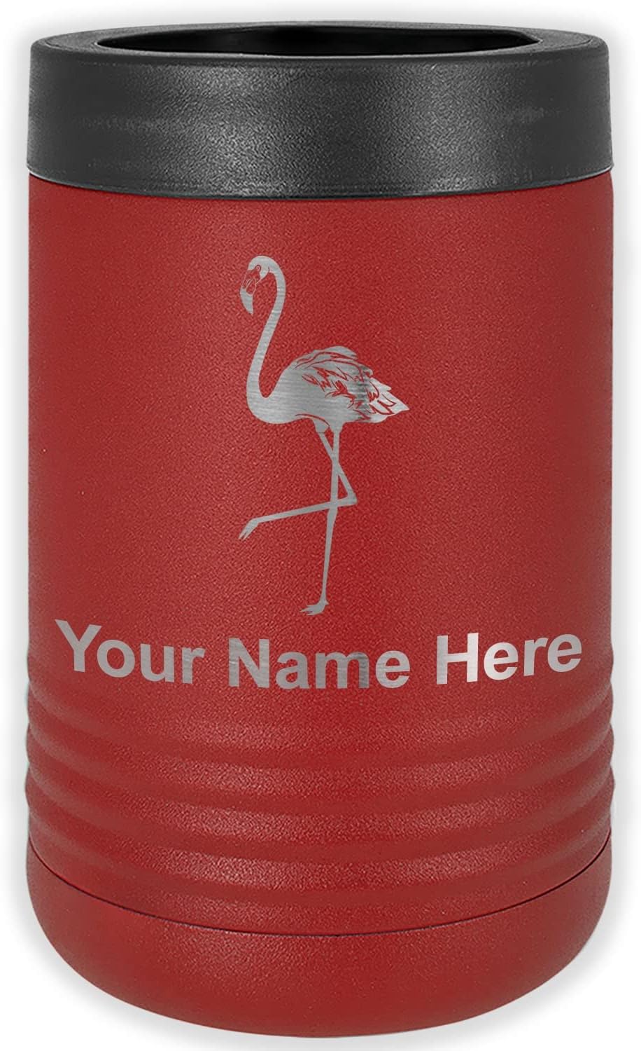 LaserGram Personalized 12 oz. Stainless Steel Can & Bottle Insulator, Flamingo – Keeps Drinks Cold Longer (Pink)