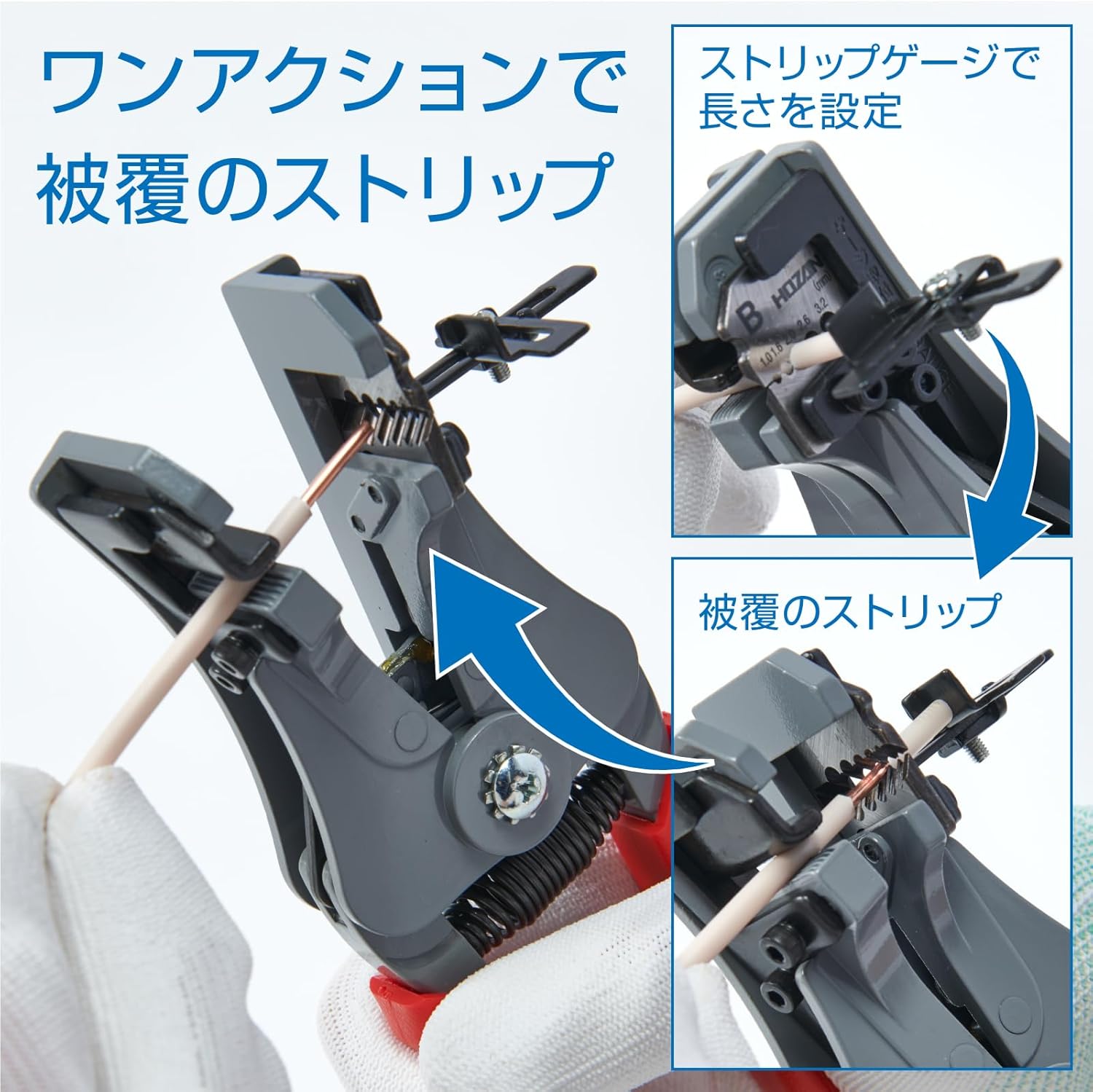 Hozan P-90-B Wire Stripper with Strip Gauge 0.04/0.06/0.12/0.1/0.12/0.12 inches (1.0/1.6/2.6/3.2 mm) φ (for single wire)