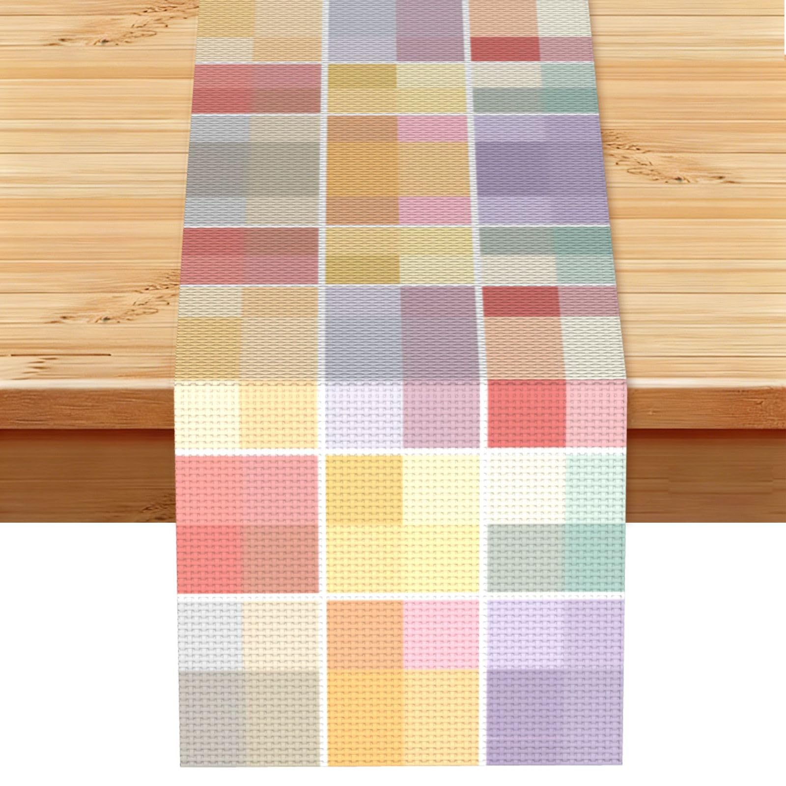 Nine-square grid color Linen Feel Table Runner Wedding Party Home Decoration