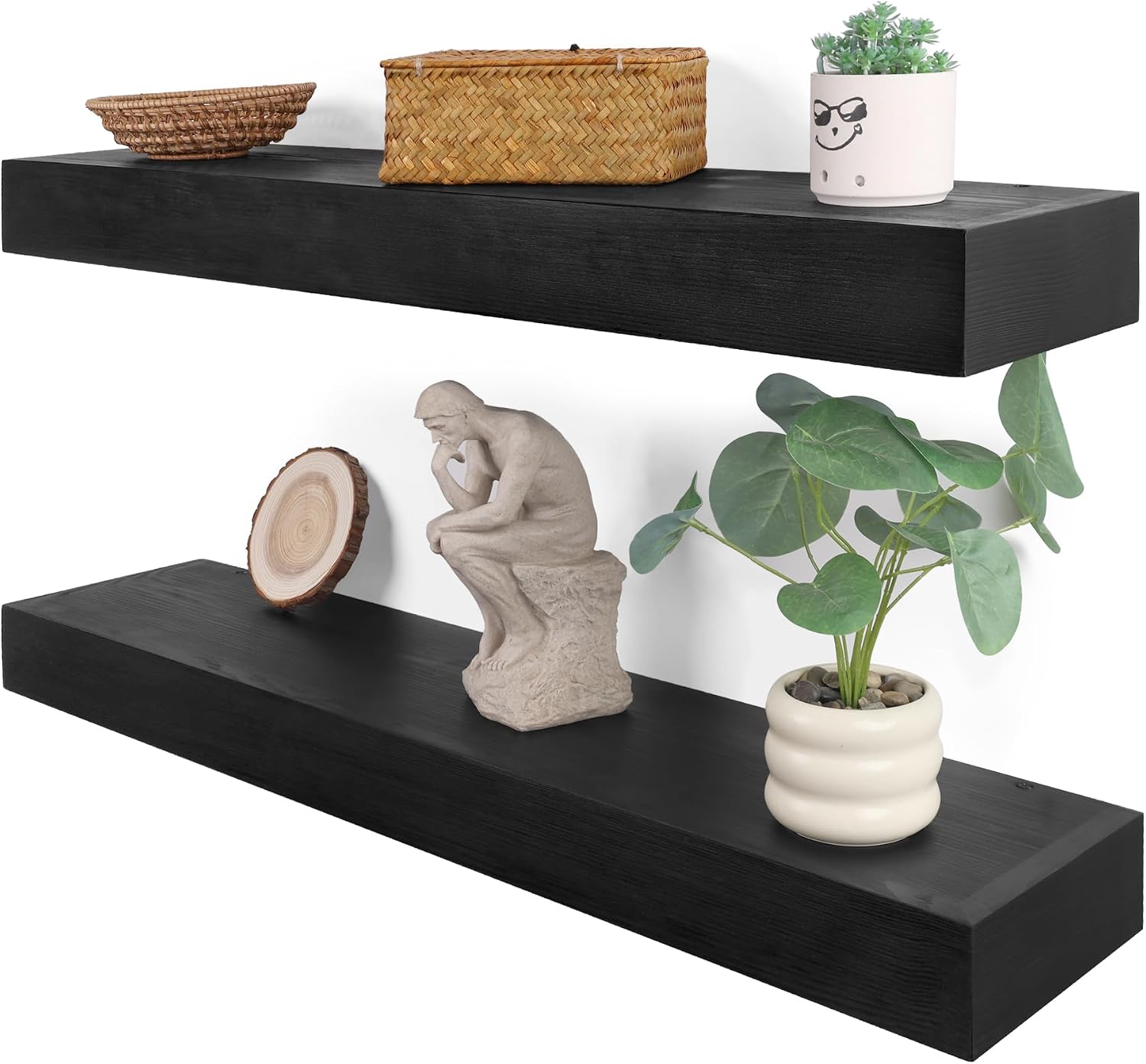 Floating Shelves 3 inch Thick for Wall Set of 2,Solid Pine Wood Wall Mount Shelf for Kitchen Living Room Bedroom Bathroom,8" D x 36" L x 3" H-Black