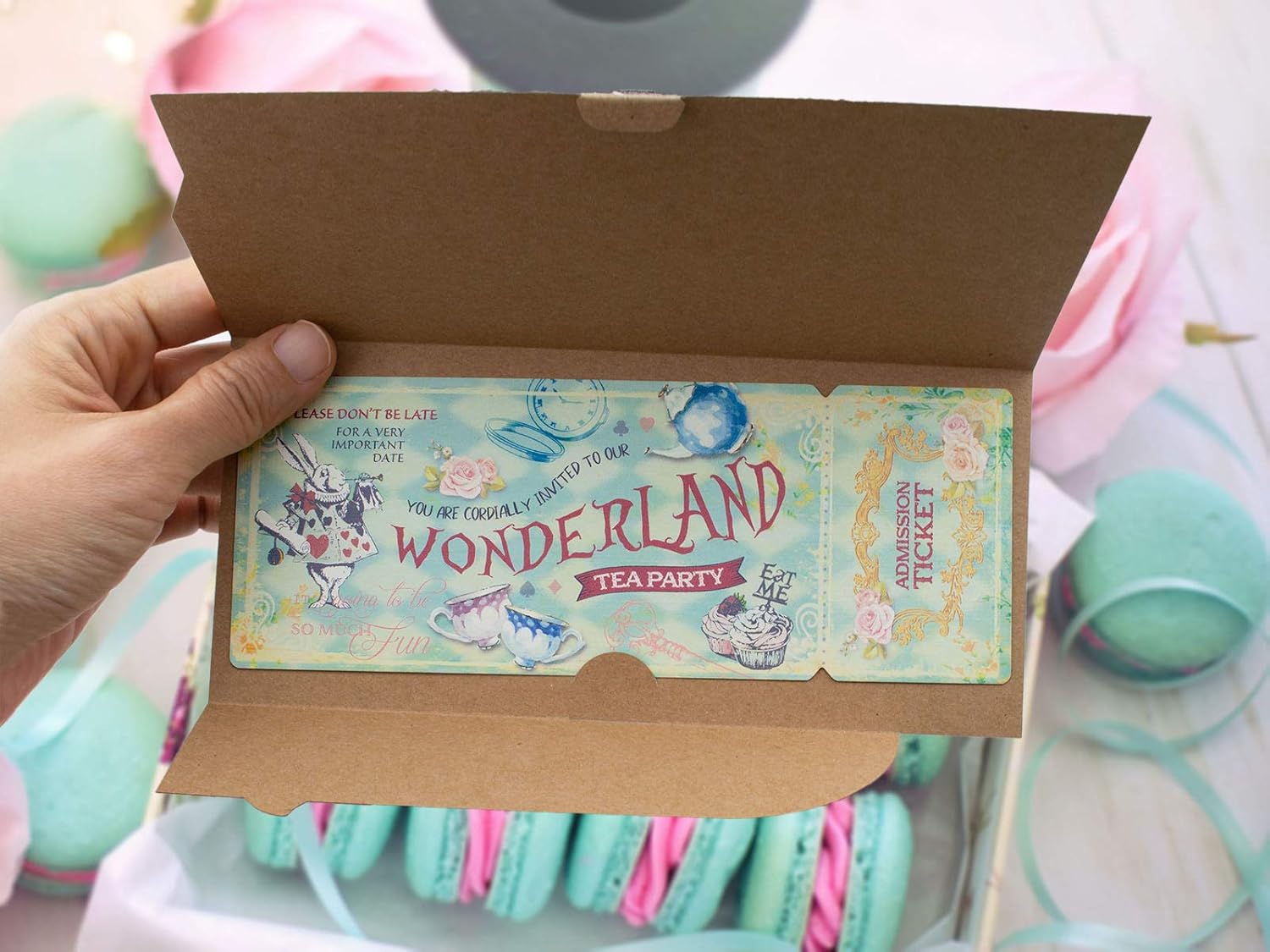 Summer-Ray 24 sets Vintage Alice in the Wonderland Tea Party Invitation with Sleeve Holder