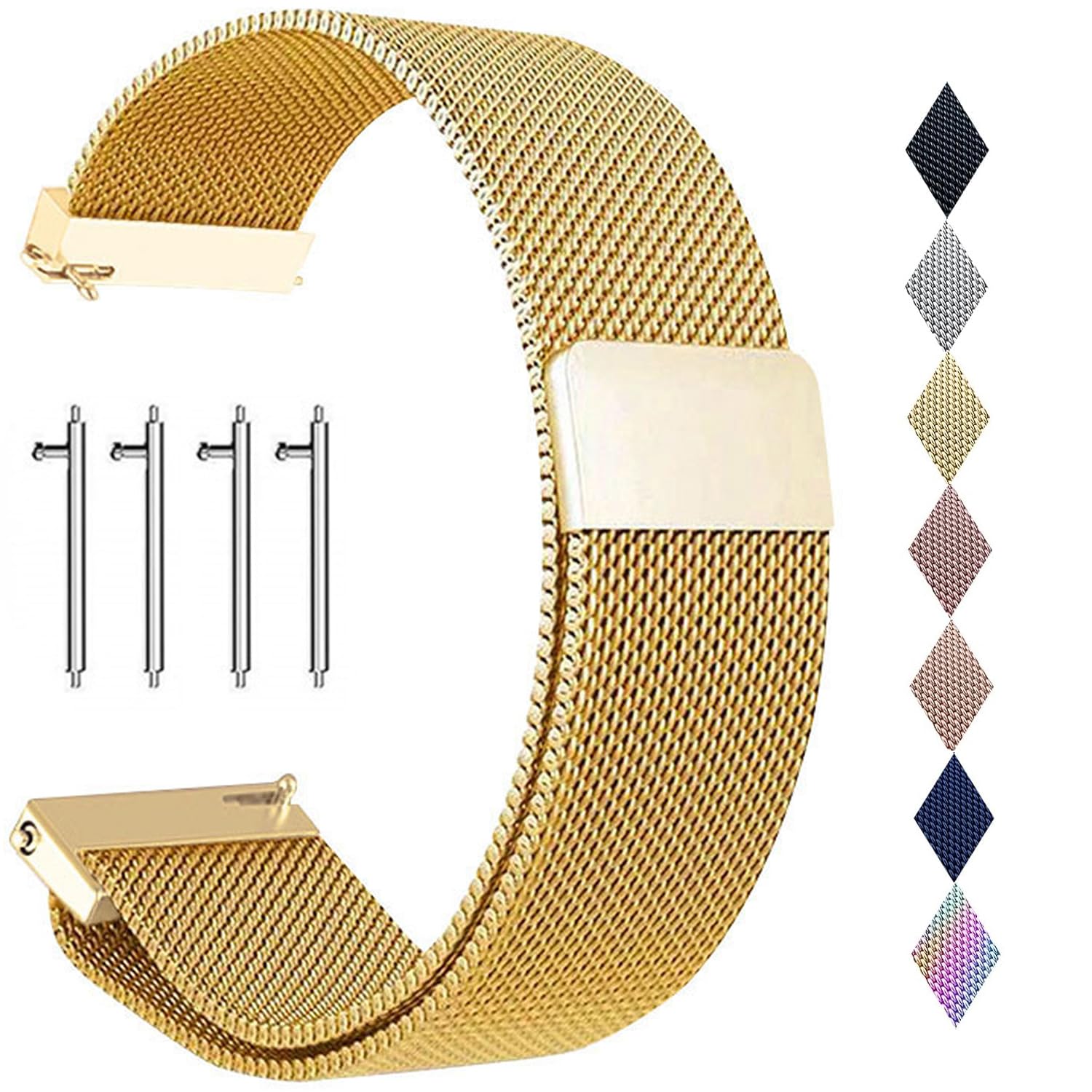 PDSQL Edelstahl Mesh Uhrenarmband, Metall Ersatz Armband Edelstahlarmband mit Magnetverschluss Smartwatch Schnellverschluss Watch Uhren Ersatzband Für Damen Herren